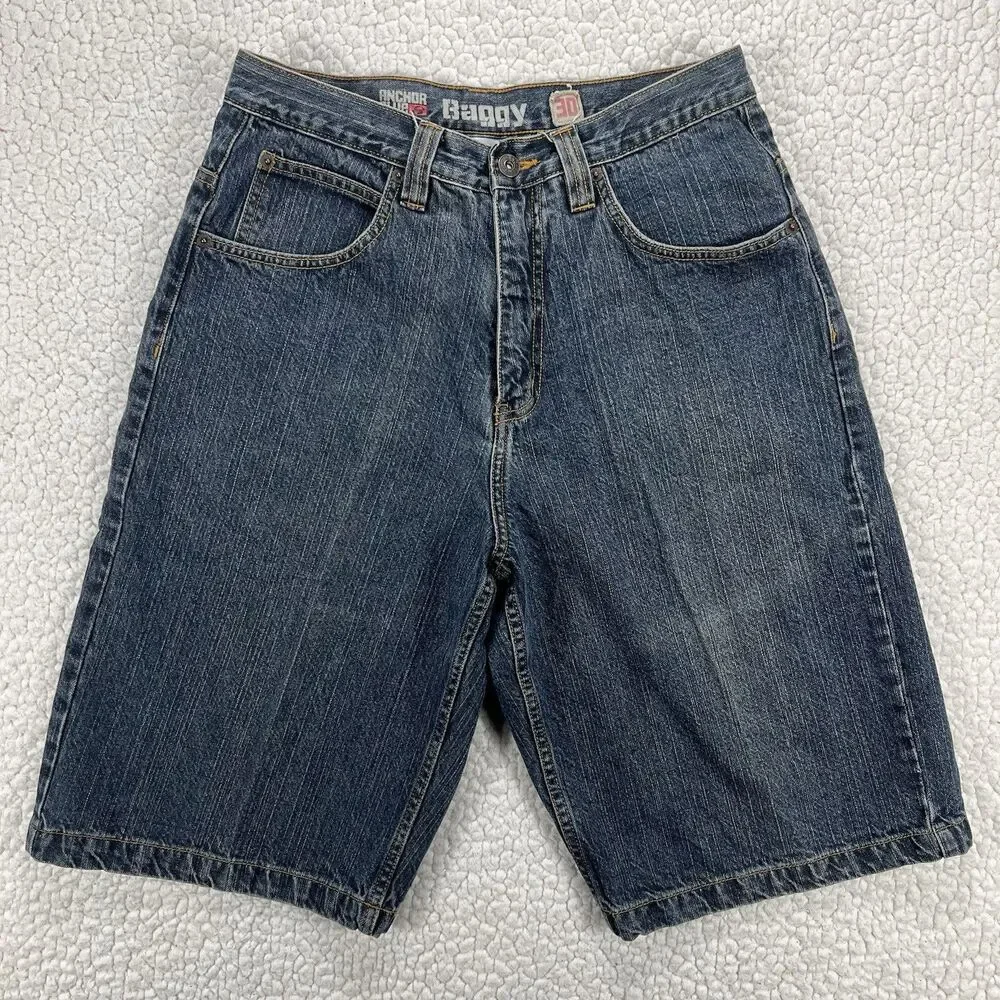 Anchor Blue Baggy Denim Shorts Men’s Size 30 Blue Y2K Hip Hop Streetwear
